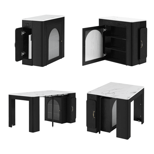 Mesa de Jantar Extensível e Ilha de Cozinha com Estação de Carga USB e Luzes LED com Prateleiras de Arrumação e Rodas Bloqueáveis de MEUBLES COSY