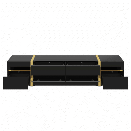 Móvel de TV 180 cm - Acabamento alto brilho, bordas douradas, com gavetas e portas, estilo moderno, grande capacidade de armazenamento - Preto