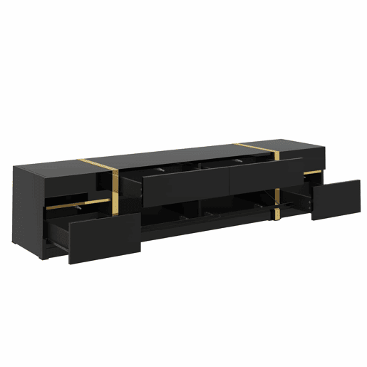 Móvel de TV 180 cm - Acabamento alto brilho, bordas douradas, com gavetas e portas, estilo moderno, grande capacidade de armazenamento - Preto