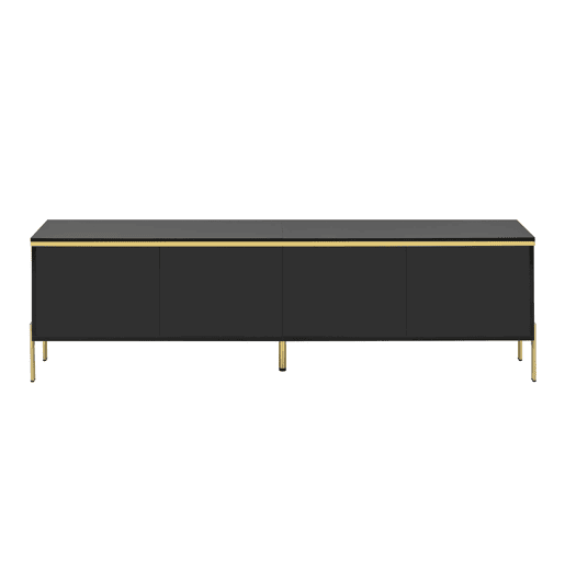 Móvel de TV moderno - 4 portas, alto brilho, arrumação, rebordo dourado - Preto Móvel de TV moderno - 4 portas, alto brilho, arrumação, rebordo dourado - Preto