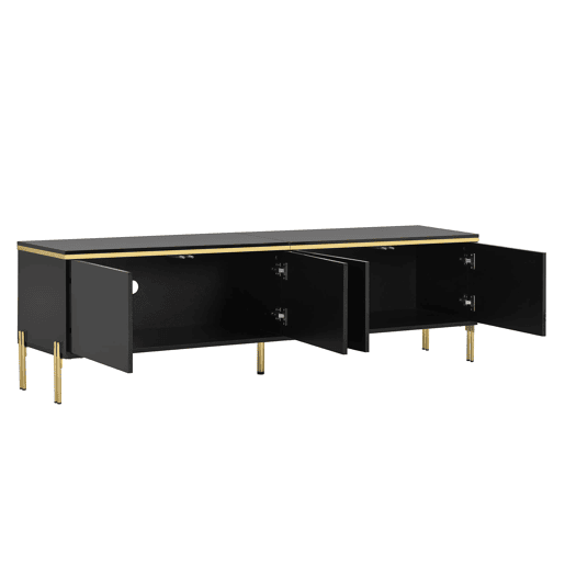 Móvel de TV moderno - 4 portas, alto brilho, arrumação, rebordo dourado - Preto Móvel de TV moderno - 4 portas, alto brilho, arrumação, rebordo dourado - Preto