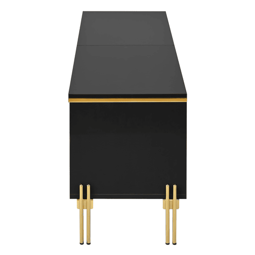 Móvel de TV moderno - 4 portas, alto brilho, arrumação, rebordo dourado - Preto Móvel de TV moderno - 4 portas, alto brilho, arrumação, rebordo dourado - Preto