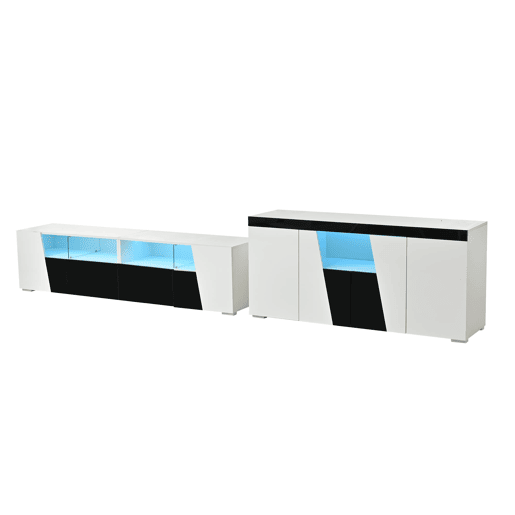 Móvel de TV 180x38,5x45 cm - Lowboard com LED, alto brilho - Preto e Branco