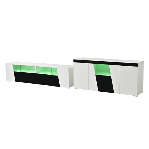 Móvel de TV 180x38,5x45 cm - Lowboard com LED, alto brilho - Preto e Branco