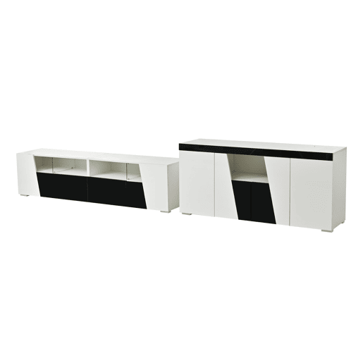 Móvel de TV 180x38,5x45 cm - Lowboard com LED, alto brilho - Preto e Branco