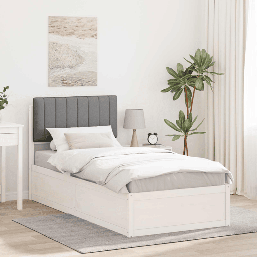 Estrutura de cama de solteiro simple com Cabeceira Estofada Cinzento-claro