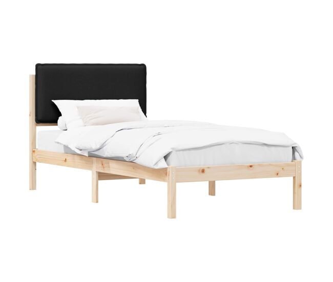 Estructura de cama simple para adultos con cabecera - tapizada negro 90 x 200 cm