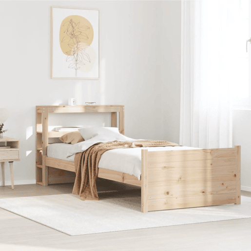Estrutura de cama de solteiro para adultos com cabeceira 75x190 cm pinho maciço Estrutura de cama de solteiro para adultos com cabeceira 75x190 cm pinho maciço