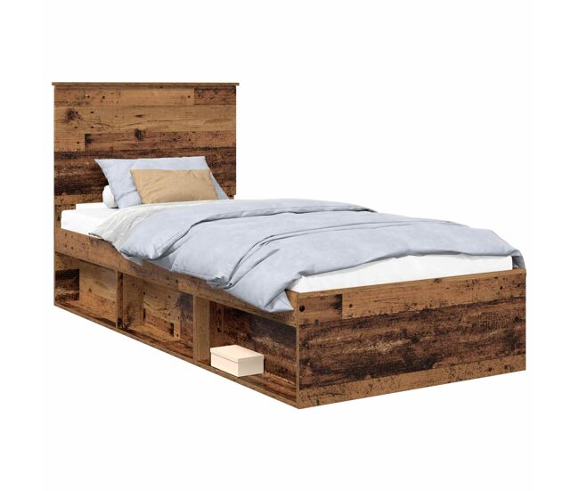 Estructura de cama individual para adultos con cabecera - madera vieja 90 x 200 cm