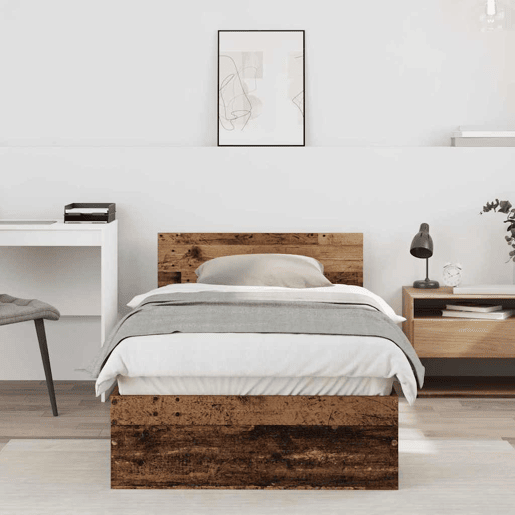 Estrutura de cama de solteiro para adultos Madeira antiga 90 x 200 cm Madeira processada