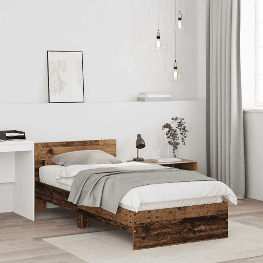 Estrutura de cama de solteiro para adultos Madeira antiga 90 x 200 cm Madeira processada