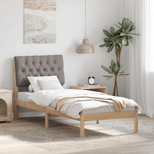 Estrutura de cama de solteiro para adultos com Cabeceira Estofada Castanho 75 x 190 cm