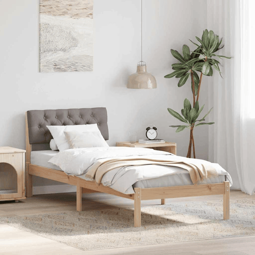Estrutura de cama de solteiro para adultos com cabeceira Marrom e taupe 75 x 190 cm
