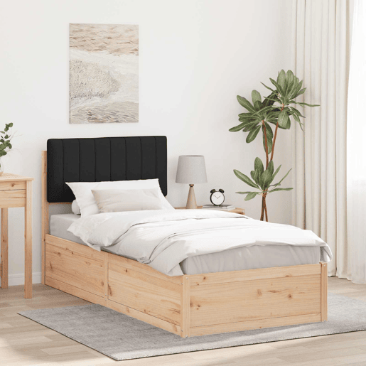 Estrutura de cama de solteiro para adultos com Cabeceira Estofada Preto 90 x 190 cm