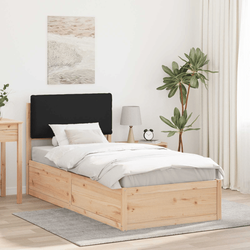Estrutura de cama de solteiro para adultos com Cabeceira Estofada Preto 80 x 200 cm