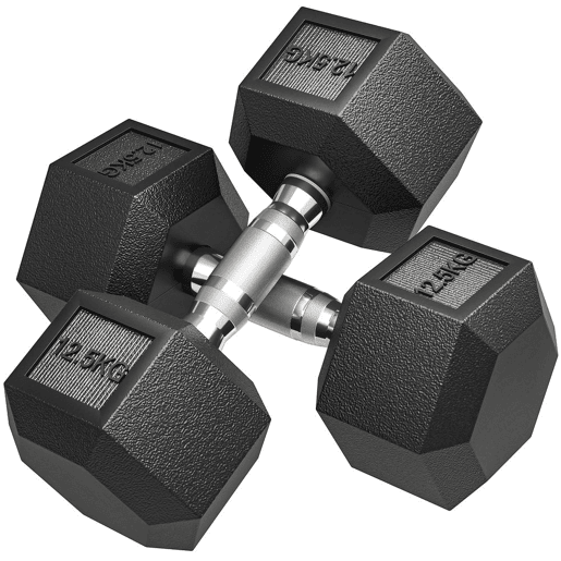 HOMCOM Conjunto de 2 Halteres Hexagonais 12,5 kg (25 kg Total) Ferro Fundido Revestidos em Borracha com Pega Anti-Deslizante para Musculação em Casa ou Ginásio Preto e Prateado