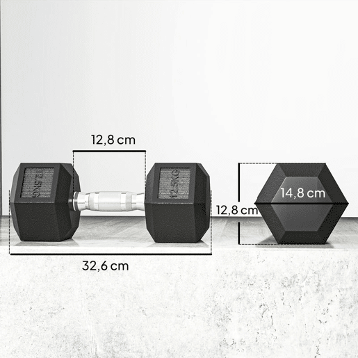 HOMCOM Conjunto de 2 Halteres Hexagonais 12,5 kg (25 kg Total) Ferro Fundido Revestidos em Borracha com Pega Anti-Deslizante para Musculação em Casa ou Ginásio Preto e Prateado