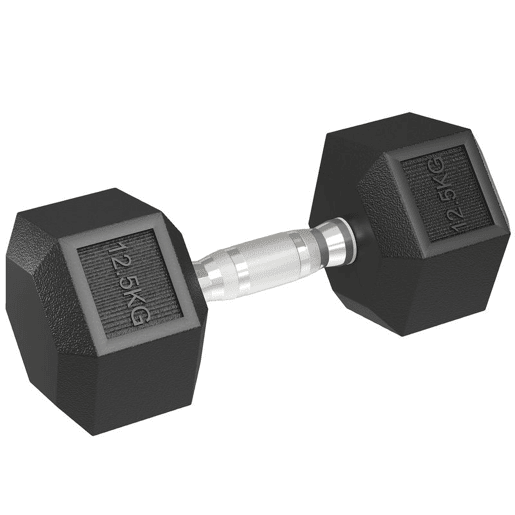 HOMCOM Conjunto de 2 Halteres Hexagonais 12,5 kg (25 kg Total) Ferro Fundido Revestidos em Borracha com Pega Anti-Deslizante para Musculação em Casa ou Ginásio Preto e Prateado