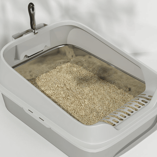 PawHut Caixa de Areia XL para Gatos em Aço Inoxidável Bordas Altas Pá Metálica Fácil de Limpar Antifugas 60,2x40,2x29,7 cm Cinzento