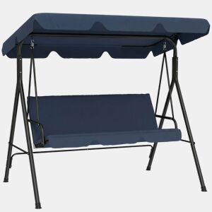 Outsunny Baloiço de Jardim Exterior 3 Lugares com Toldo Ajustável, Almofadas e Estrutura de Aço para Varanda, Terraço ou Jardim, Suporta até 240 kg, 172x118x153 cm, Azul-Marinho