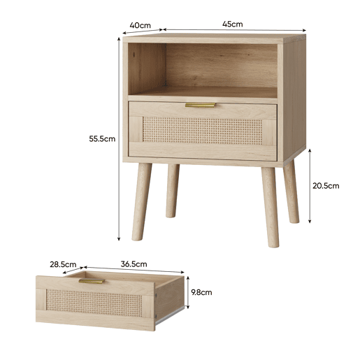 Mesa de cabeceira 45x40x55 cm - Estilo boƩmio, medieval moderno, com prateleira e puxador dourado - Carvalho Mesa de cabeceira 45x40x55 cm - Estilo boƩmio, medieval moderno, com prateleira e puxador dourado - Carvalho