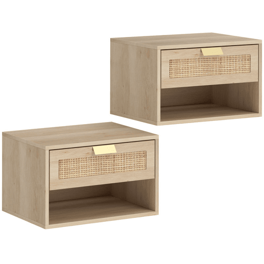 HOMCOM Conjunto de 2 Mesas de Cabeceira Suspensas Mesas de Cabeceira com Gaveta de Vime Prateleira Aberta Economiza Espaço Design Nórdico para Sala de Estar 40x30x25 cm Carvalho HOMCOM Conjunto de 2 Mesas de Cabeceira Suspensas Mesas de Cabeceira com Gaveta de Vime Prateleira Aberta Economiza Espaço Design Nórdico para Sala de Estar 40x30x25 cm Carvalho