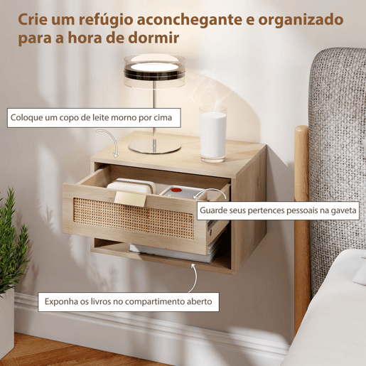 HOMCOM Conjunto de 2 Mesas de Cabeceira Suspensas Mesas de Cabeceira com Gaveta de Vime Prateleira Aberta Economiza Espaço Design Nórdico para Sala de Estar 40x30x25 cm Carvalho HOMCOM Conjunto de 2 Mesas de Cabeceira Suspensas Mesas de Cabeceira com Gaveta de Vime Prateleira Aberta Economiza Espaço Design Nórdico para Sala de Estar 40x30x25 cm Carvalho