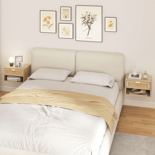 HOMCOM Conjunto de 2 Mesas de Cabeceira Suspensas Mesas de Cabeceira com Gaveta de Vime Prateleira Aberta Economiza Espaço Design Nórdico para Sala de Estar 40x30x25 cm Carvalho HOMCOM Conjunto de 2 Mesas de Cabeceira Suspensas Mesas de Cabeceira com Gaveta de Vime Prateleira Aberta Economiza Espaço Design Nórdico para Sala de Estar 40x30x25 cm Carvalho