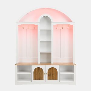 Armário de entrada 100x50 cm - multifuncional com sapateira, prateleiras e ganchos - Branco