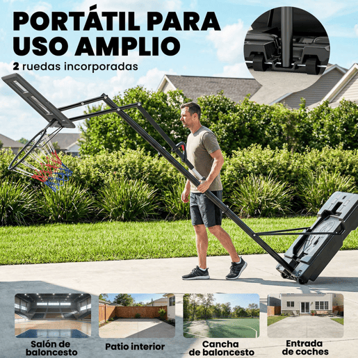 SPORTNOW Tabela de Basquetebol para Exterior, Altura Ajustável em 5 Níveis (2,35-3,05 m), Portátil com Rodas, Base Preenchível e Bolsa de Peso, Ideal para Adultos e Adolescentes