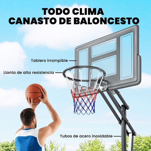 SPORTNOW Tabela de Basquetebol para Exterior, Altura Ajustável em 5 Níveis (2,35-3,05 m), Portátil com Rodas, Base Preenchível e Bolsa de Peso, Ideal para Adultos e Adolescentes