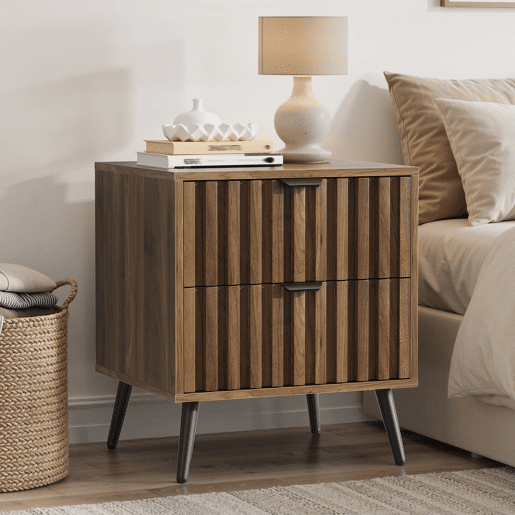 Mesa de cabeceira 45x40x53 cm - Moderna com 2 gavetas - Nogueira Mesa de cabeceira 45x40x53 cm - Moderna com 2 gavetas - Nogueira