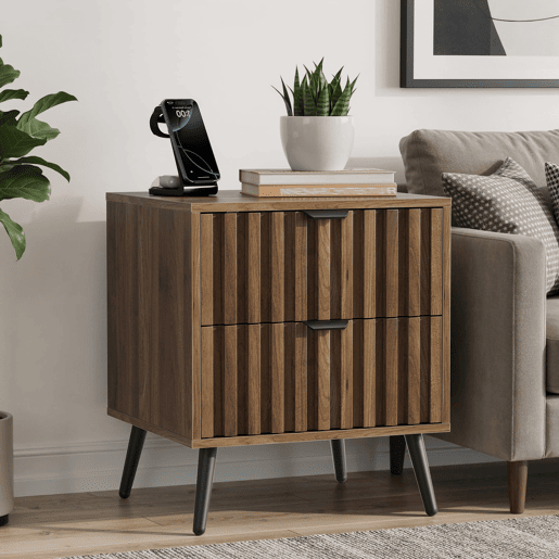 Mesa de cabeceira 45x40x53 cm - Moderna com 2 gavetas - Nogueira Mesa de cabeceira 45x40x53 cm - Moderna com 2 gavetas - Nogueira