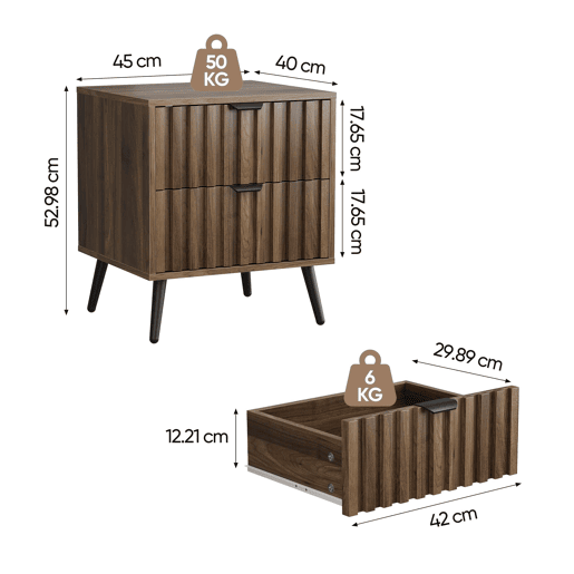 Mesa de cabeceira 45x40x53 cm - Moderna com 2 gavetas - Nogueira Mesa de cabeceira 45x40x53 cm - Moderna com 2 gavetas - Nogueira