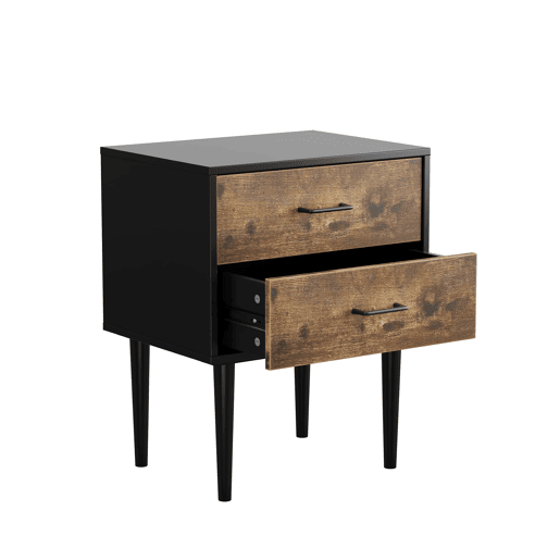 Mesa de cabeceira 51x38x66 cm - 2 gavetas, estilo industrial - Castanho vintage