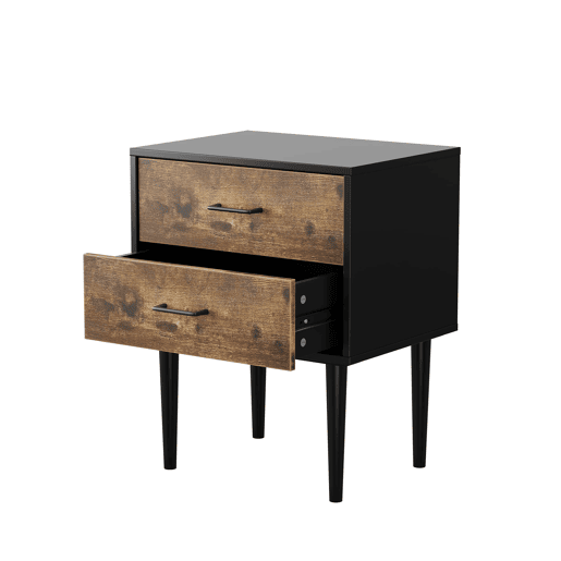 Mesa de cabeceira 51x38x66 cm - 2 gavetas, estilo industrial - Castanho vintage