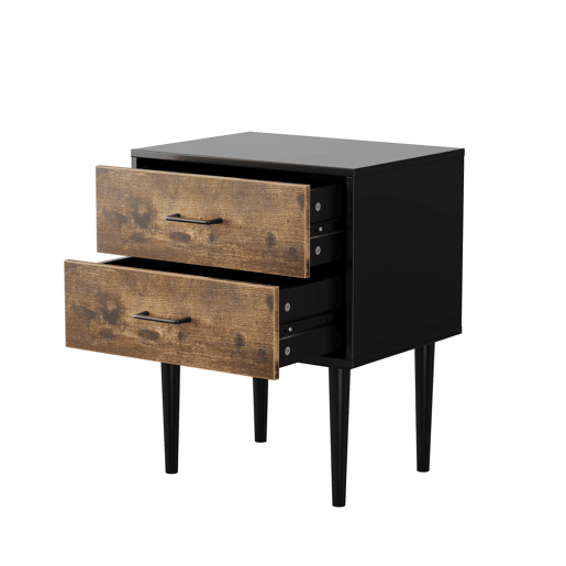 Mesa de cabeceira 51x38x66 cm - 2 gavetas, estilo industrial - Castanho vintage