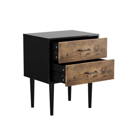 Mesa de cabeceira 51x38x66 cm - 2 gavetas, estilo industrial - Castanho vintage