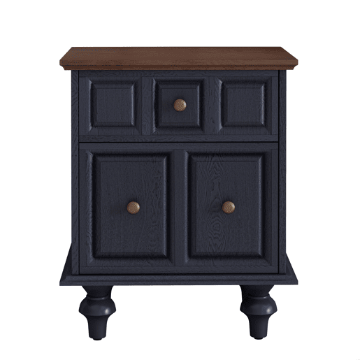 Mesa de cabeceira 52 cm - 2 gavetas, pés estilo coluna romana, madeira maciça - Azul escuro