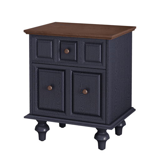 Mesa de cabeceira 52 cm - 2 gavetas, pés estilo coluna romana, madeira maciça - Azul escuro