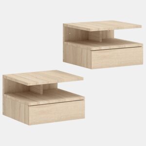 HOMCOM Conjunto de 2 Mesas de Cabeceira Suspensas com Gaveta Mesas de Cabeceira Modernas para Quarto Montagem na Parede 35x32x22,5 cm Carvalho
