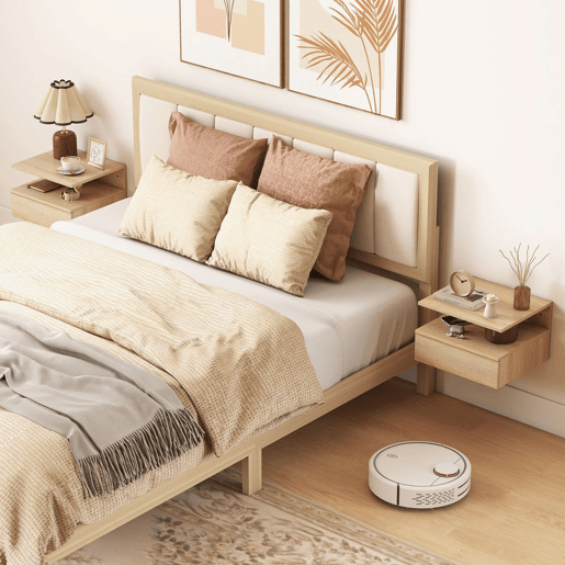 HOMCOM Conjunto de 2 Mesas de Cabeceira Suspensas com Gaveta Mesas de Cabeceira Modernas para Quarto Montagem na Parede 35x32x22,5 cm Carvalho