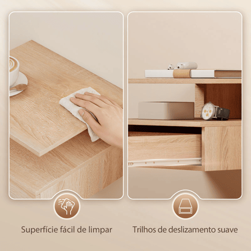 HOMCOM Conjunto de 2 Mesas de Cabeceira Suspensas com Gaveta Mesas de Cabeceira Modernas para Quarto Montagem na Parede 35x32x22,5 cm Carvalho