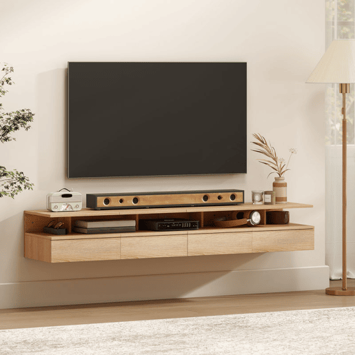 HOMCOM Conjunto de 2 Mesas de Cabeceira Suspensas com Gaveta Mesas de Cabeceira Modernas para Quarto Montagem na Parede 35x32x22,5 cm Carvalho
