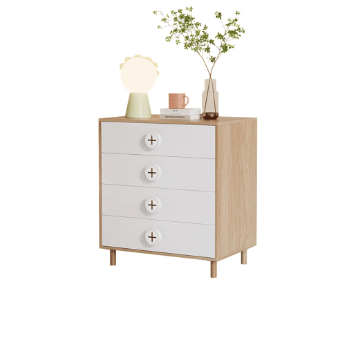 Mesa de cabeceira 80x54x90 cm - 4 gavetas, suporte reforçado, MDF lacado - Branco