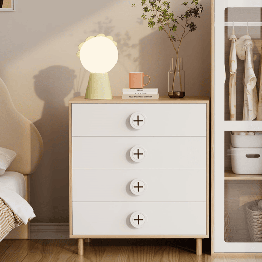 Mesa de cabeceira 80x54x90 cm - 4 gavetas, suporte reforçado, MDF lacado - Branco