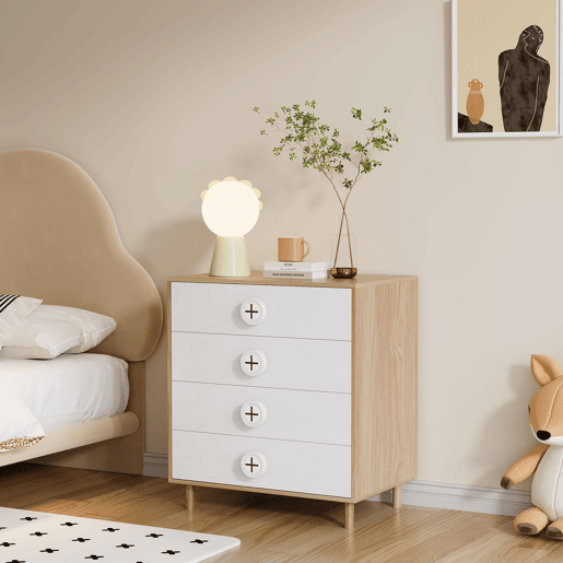 Mesa de cabeceira 80x54x90 cm - 4 gavetas, suporte reforçado, MDF lacado - Branco
