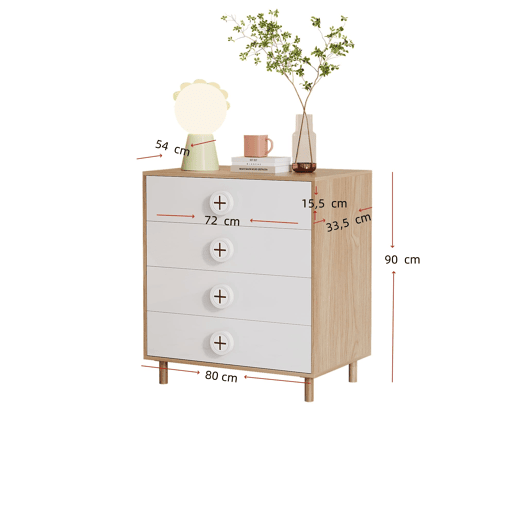 Mesa de cabeceira 80x54x90 cm - 4 gavetas, suporte reforçado, MDF lacado - Branco