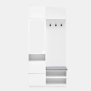 Roupeiro compacto 120x40x90 cm - Espelho, banco, sapateira e ganchos - Branco