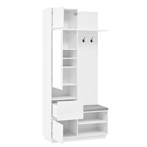 Roupeiro compacto 120x40x90 cm - Espelho, banco, sapateira e ganchos - Branco